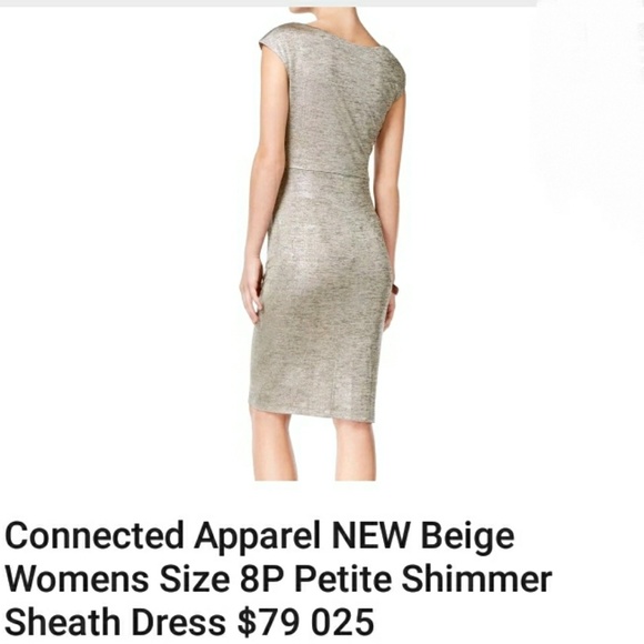 NWT Beige gold Shimmer Sheath Dress by Connected Apparel special occasion. - Picture 5 of 5